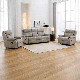 Budva Fabric Recliner 3+1+1 Seater Sofa Set - Light Grey