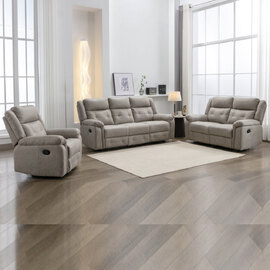 Budva Fabric Recliner Sofa Suite - Light Grey