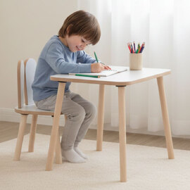 Bunny Wooden Kids Table and Chair Set in White and Oak