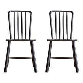 Burbank Black Oak Wood Dining Chairs In Pair