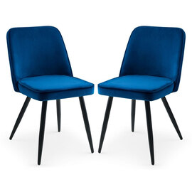 Babette Blue Velvet Dining Chairs With Black Metal Legs In Pair