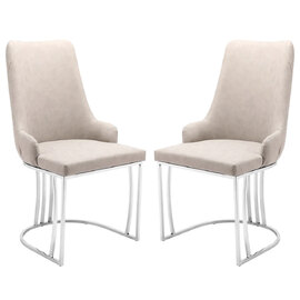 Burma Beige PU Leather Dining Chairs With Steel Frame In Pair