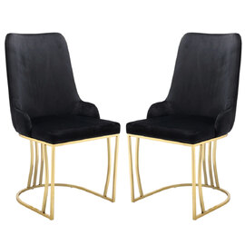 Burma Black Velvet Dining Chairs With Gold Frame In Pair