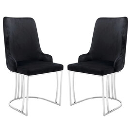 Burma Black Velvet Dining Chairs With Steel Frame In Pair