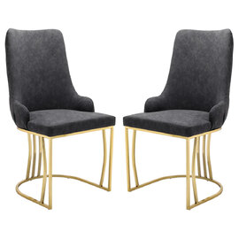 Burma Charcoal PU Leather Dining Chairs With Gold Frame In Pair