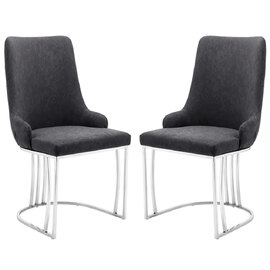 Burma Charcoal PU Leather Dining Chairs With Steel Frame In Pair