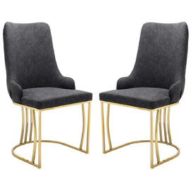 Burma Grey PU Leather Dining Chairs With Gold Frame In Pair