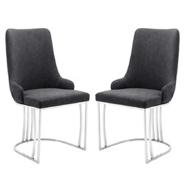 Burma Grey Velvet Dining Chairs With Steel Frame In Pair