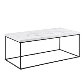 Burnaby Wooden Coffee Table Rectangular In White Marble Effect