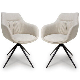 Buxton Natural Fabric Carver Dining Chairs In Pair