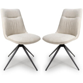 Buxton Natural Swivel Fabric Dining Chairs In Pair