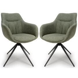 Buxton Sage Fabric Carver Dining Chairs In Pair