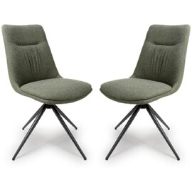 Buxton Sage Swivel Fabric Dining Chairs In Pair