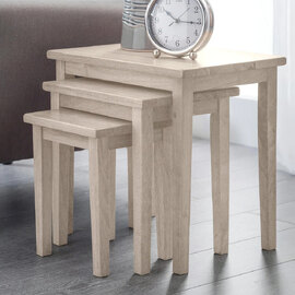Cadee Wooden Square Nest Of 3 Tables - White Wash