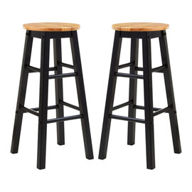 Cadell Black Tropical Hevea Wood Bar Stools In Pair