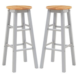 Cadell Grey Tropical Hevea Wood Bar Stools In Pair