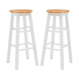 Cadell White Tropical Hevea Wood Bar Stools In Pair
