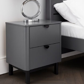 Cadhla High Gloss Bedside Cabinet With 2 Drawers In Storm Grey