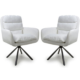 Cadott White Swivel Corduroy Fabric Dining Chair In Pair