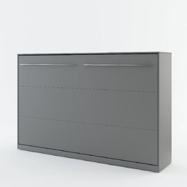 Cadott Wooden Horizontal Wall Small Double Bed In Matt Grey