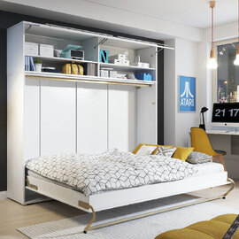 Cadott High Gloss Horizontal Wall Small Double Bed In White with LED