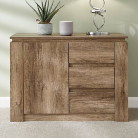Caister Wooden Sideboard With 1 Door 3 Drawers In Grey Oak