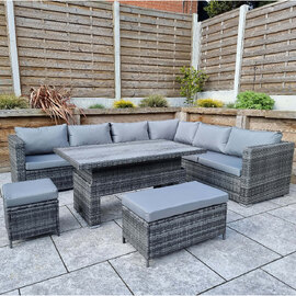 Calabar Rattan Garden Corner Dining Set In Grey