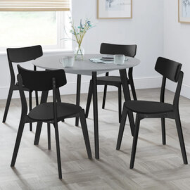 Calah Grey Wooden Round Dining Table With 4 Black Chairs