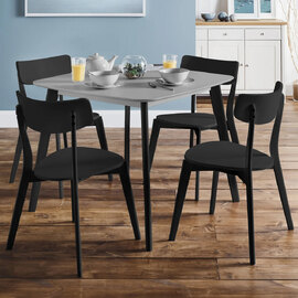 Calah Grey Wooden Square Dining Table With 4 Black Chairs