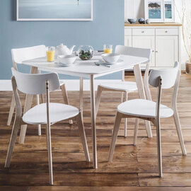 Calah Wooden Square Dining Table With 4 Chairs - White And Oak