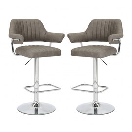 Calais Charcoal Leather Bar Stools With Chrome Base In Pair
