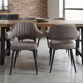 Calais Charcoal Leather Effect Dining Chairs in Pair