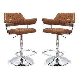 Calais Faux Leather Bar Stools In Pair In Tan