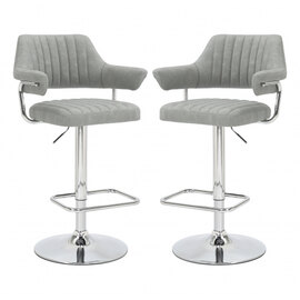 Calais Light Grey Leather Bar Stools With Chrome Base In Pair