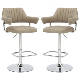 Calais Mink Leather Bar Stools With Chrome Base In Pair