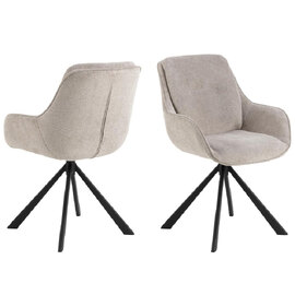 Calgary Sand Fabric Dining Chairs With Black Legs In Pair