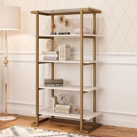 Calgary Wooden Bookcase with Gold Frame in White