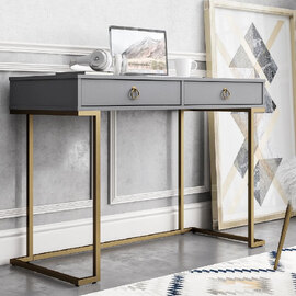 Calgary Wooden Laptop Desk With Gold Metal Frame In Graphite Grey