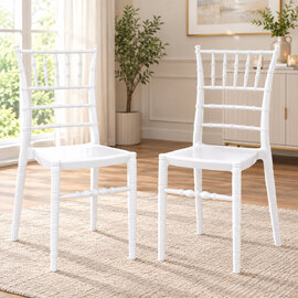 Calhoun Glossy White Polycarbonate Side Dining Chairs In Pair