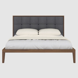 Calhoun Wooden King Size Bed With Grey Fabric Headboard In Walnut