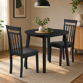 Calista Wooden Dropleaf Dining Table with 2 Chairs in Black