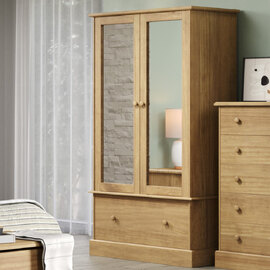 Calixto Wooden Wardrobe With 2 Doors 1 Drawer In Oak