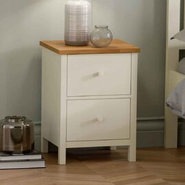 Calliope Wooden Bedside Cabinet with 2 Drawers in Ivory and Oak