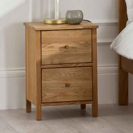 Calliope Wooden Bedside Cabinet with 2 Drawers in Oak