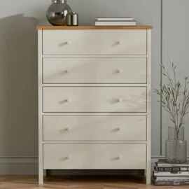 Calliope Wooden Chest of 5 Drawers in Ivory and Oak