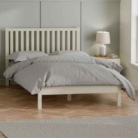 Calliope Wooden Double Bed in Ivory and Oak