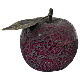 Clisson Decorative Mosaic Glass Apple Fruit With Leaf In Red