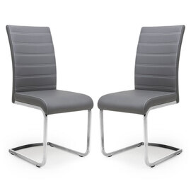 Conary Grey Leather Dining Chairs With Chrome Legs In Pair
