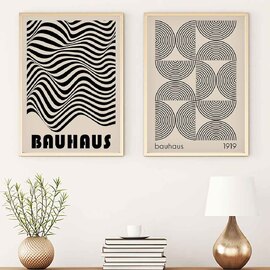 Calm Wooden 30x40cm Lines Wall Art Frame Set in Black and Cream