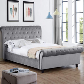 Calvine Velvet Double Bed In Silver
